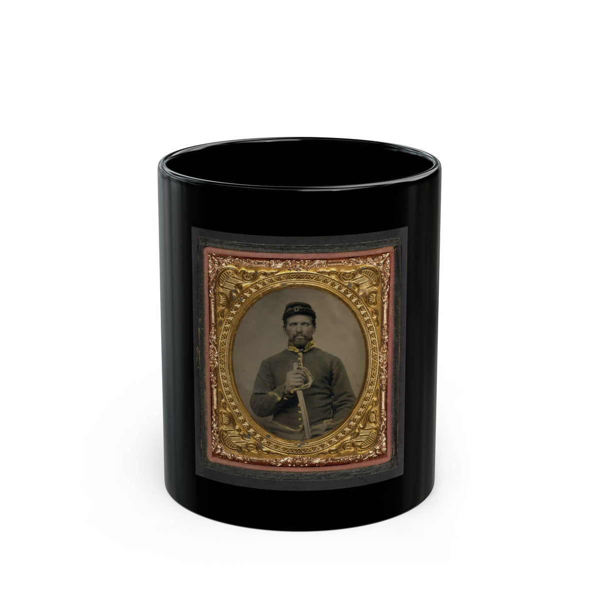 Unidentified Soldier In Union Cavalry Uniform Holding Cavalry Saber (U.S. Civil War) Black Coffee Mug