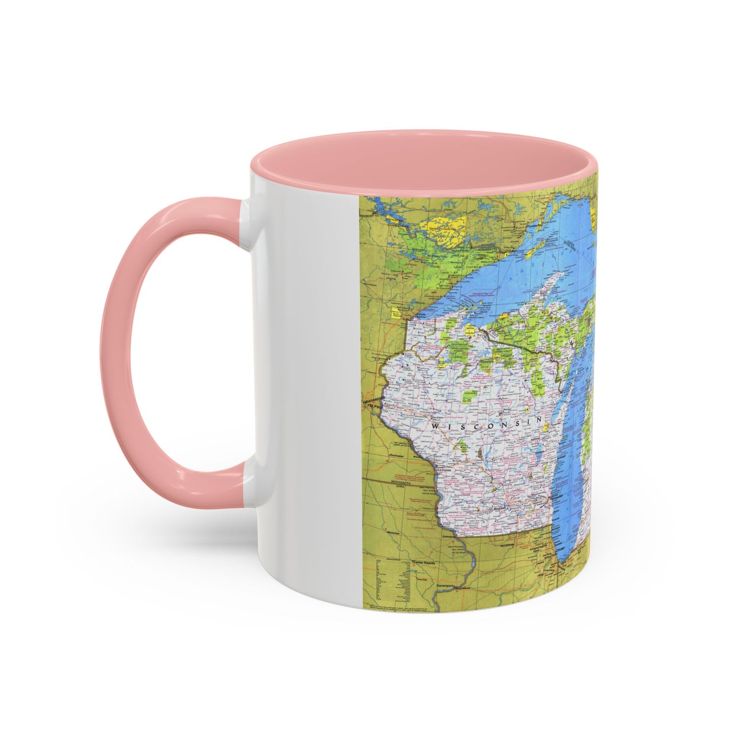 USA - Wisconsin, Michigan ,Great Lakes 1 (1973) (Map) Accent Coffee Mug