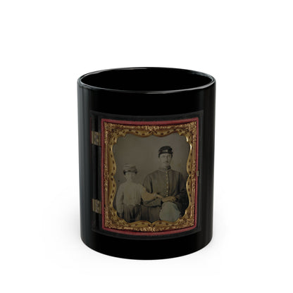 Unidentified Soldier In Union Uniform And Kepi With Unidentified Young Boy, Probably Father And Son (U.S. Civil War) Black Coffee Mug