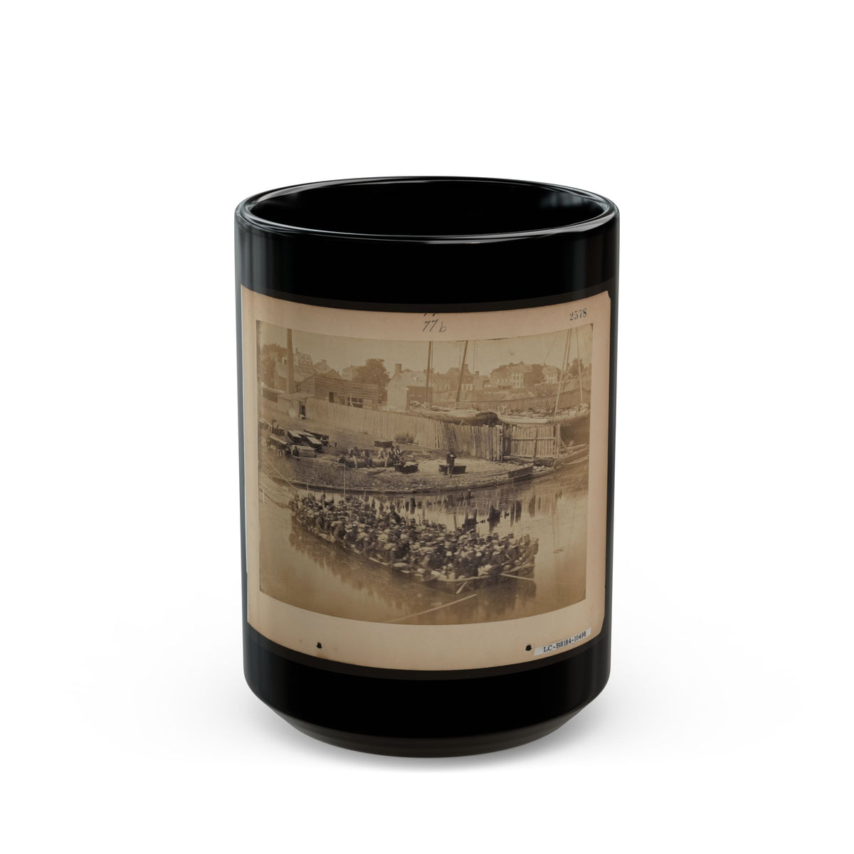 Military Construction In Northern Virginia  Raft Of Blanket Boats Ferrying Soldiers Across The Potomac River 001 (U.S. Civil War) Black Coffee Mug