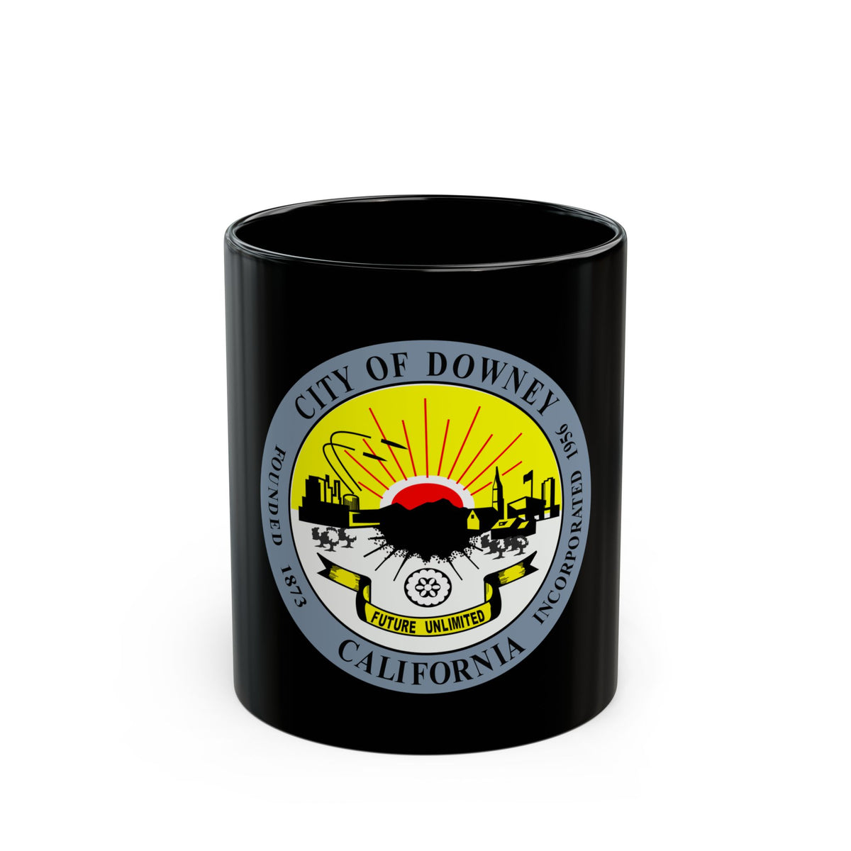 Seal of Downey California - Black Coffee Mug