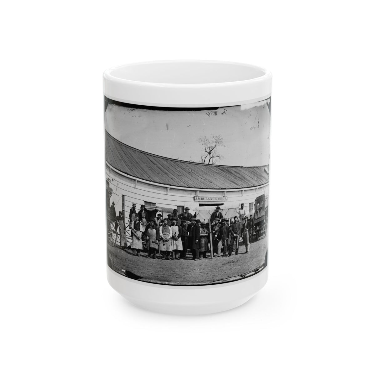 Washington, D.C. Workmen In Front Of The Ambulance Shop (U.S. Civil War) White Coffee Mug