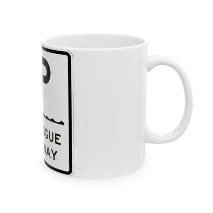 Ponquogue Cswy Shield (New York) (Road Sign) White Coffee Mug
