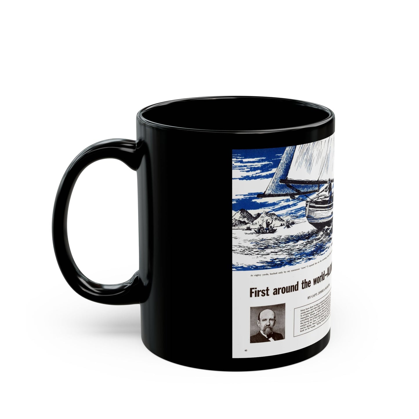 First around the world-Alone, Cavalier magazine, February 1957 - Black Coffee Mug-Go Mug Yourself