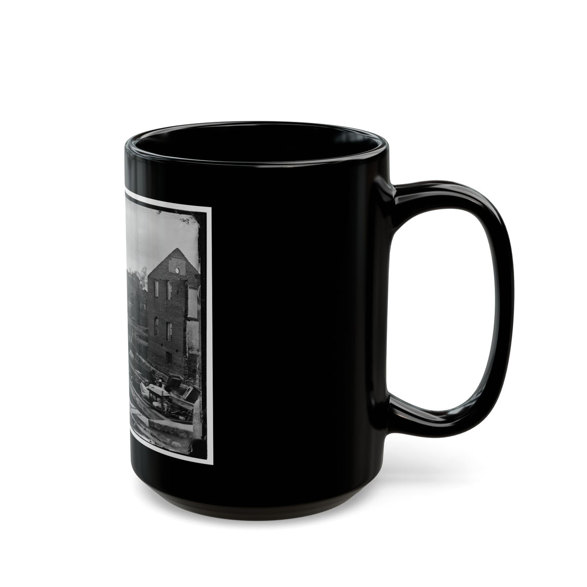 Richmond, Va. Barges With African Americans On The Canal; Ruined Buildings Beyond (U.S. Civil War) Black Coffee Mug