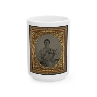 Private Silas A. Shirley Of Co. H, 16th Mississippi Infantry Regiment, With Books And Sign Reading Victory Or Death! (U.S. Civil War) White Coffee Mug