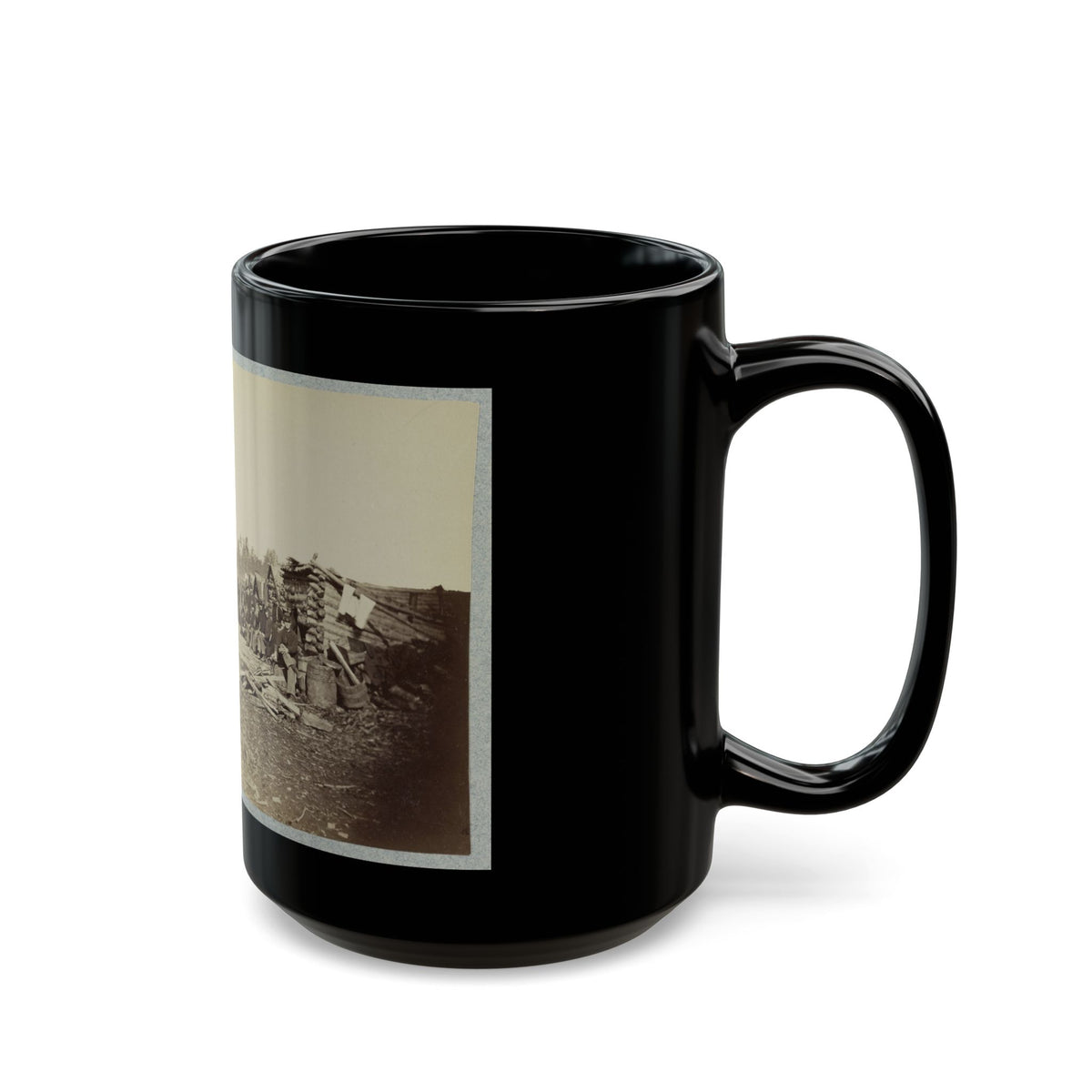 Union Soldiers, In Camp, Posed In Front Of Log Buildings (U.S. Civil War) Black Coffee Mug