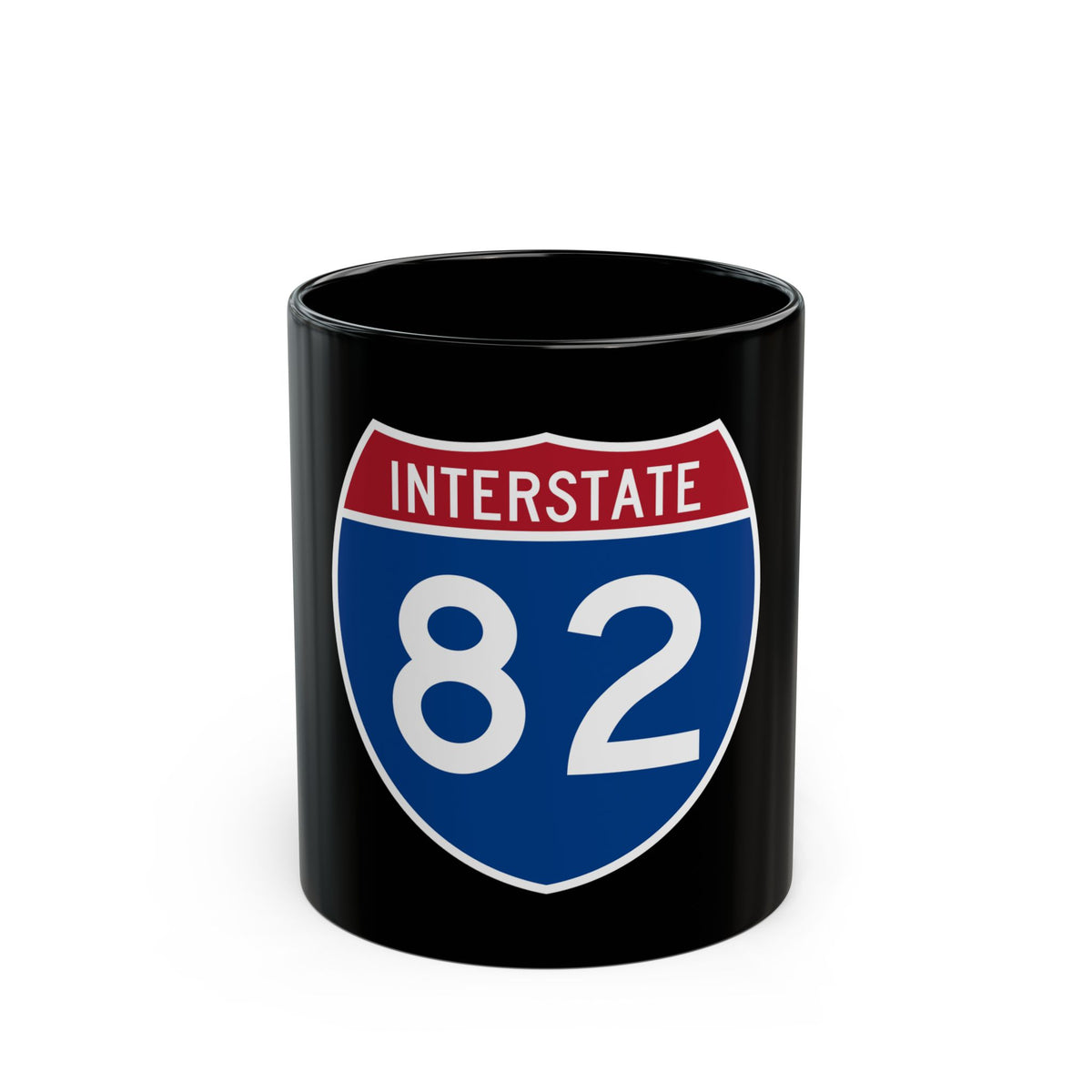 Navy and red US Interstate 82 route shield in flat vector style, with INTERSTATE in white across the red top band.