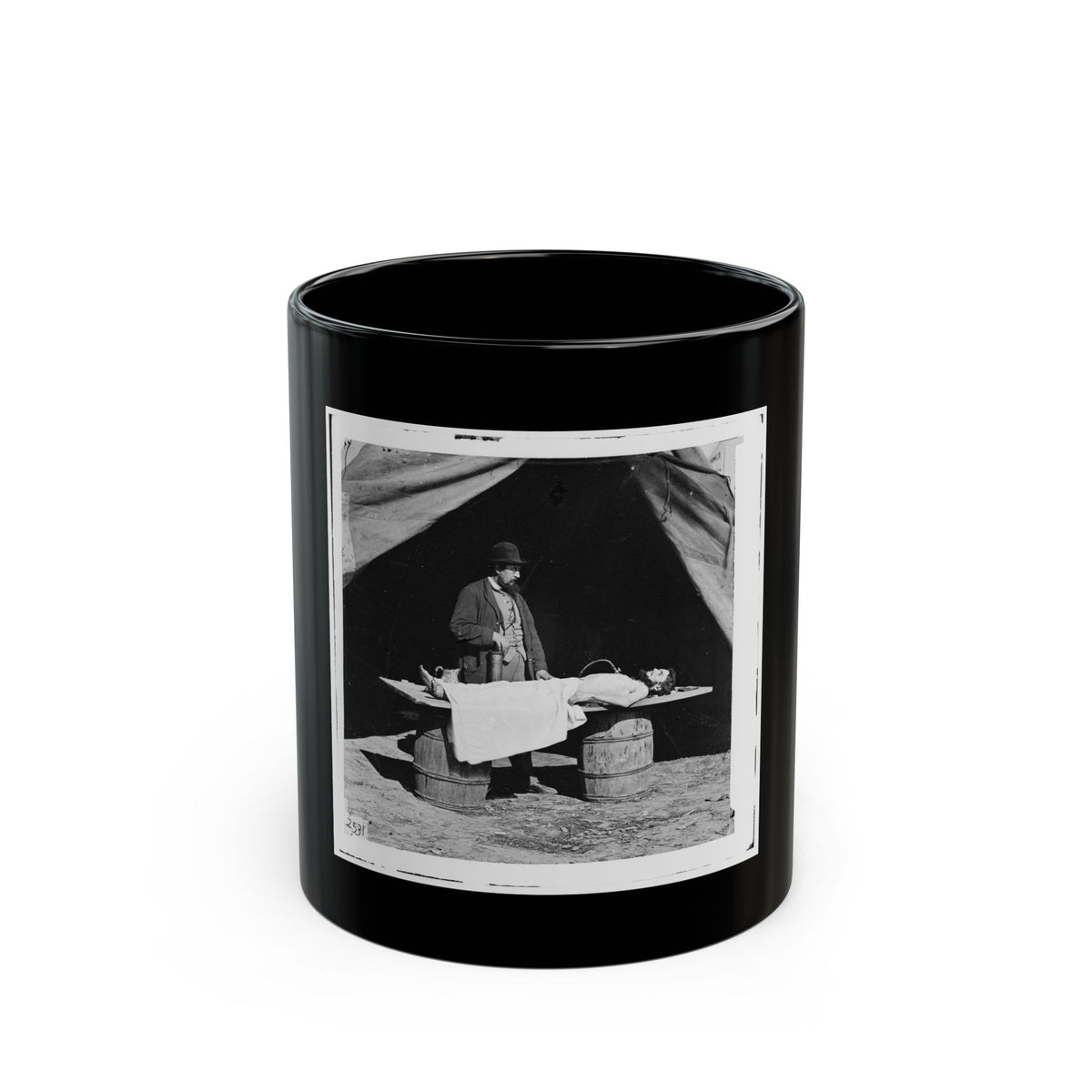 Unknown Location. Embalming Surgeon At Work On Soldier's Body (U.S. Civil War) Black Coffee Mug