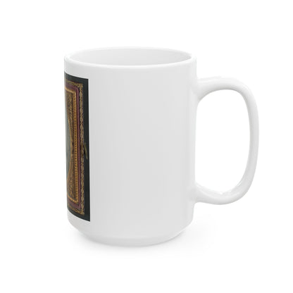 Unidentified Soldier In Confederate Uniform With Conversion Musket And Small Bowie Knife (U.S. Civil War) White Coffee Mug
