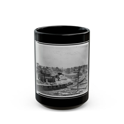 View Of Atlanta, Georgia, With Railroad Cars In Left Foreground (U.S. Civil War) Black Coffee Mug