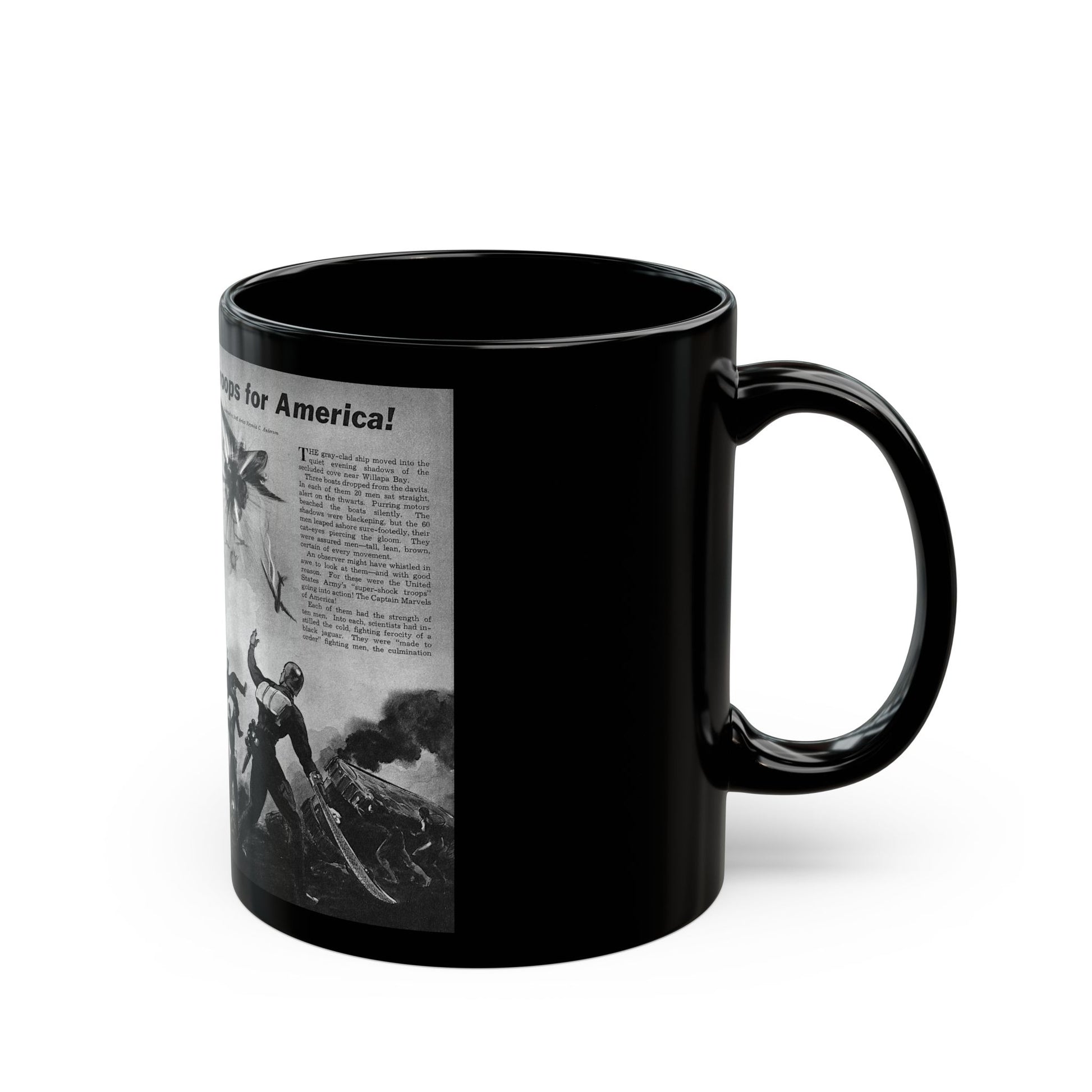 Captain Marvel Troops for America, Mechanix Illustrated, December 1941 - Black Coffee Mug-Go Mug Yourself