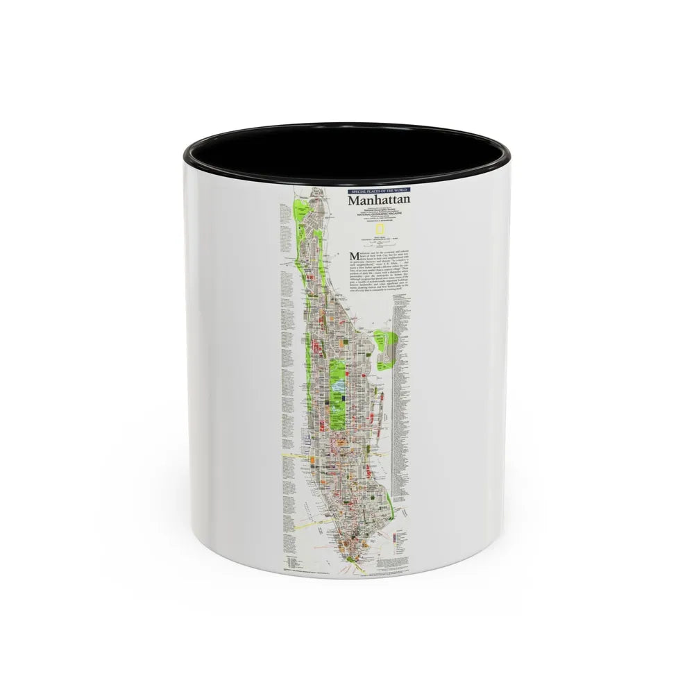 USA - Manhattan (1990) (Map) Accent Coffee Mug-11oz-Black-Go Mug Yourself