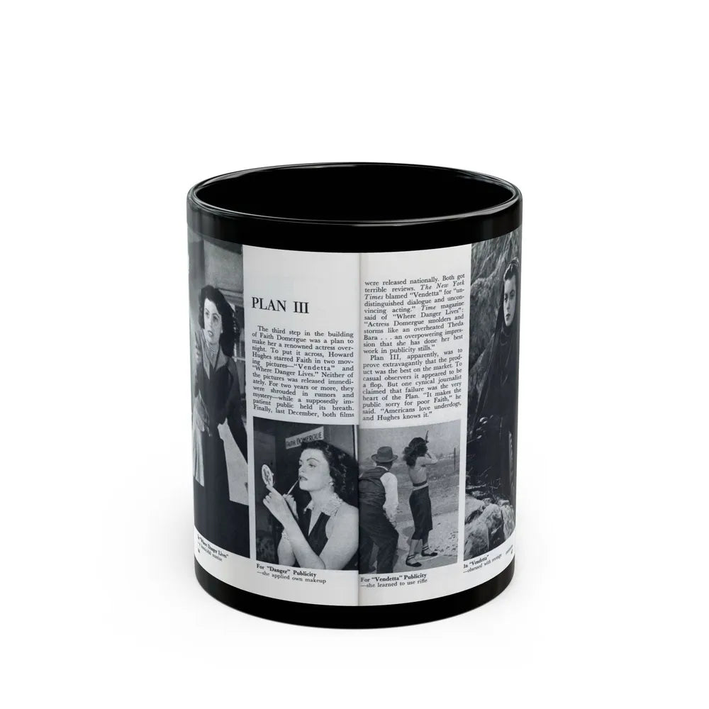 Faith Domergue #231 - [Pages 66 & 67] Pages 9 & 10 of 14+4 B&W Photos & Long Article on her from Pageant Digest Mag. April '51 (Vintage Female Icon) Black Coffee Mug-11oz-Go Mug Yourself