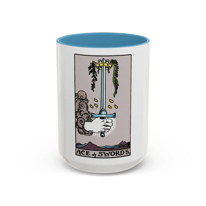 The Ace of Swords (Tarot Card) Accent Coffee Mug-15oz-Light Blue-Go Mug Yourself