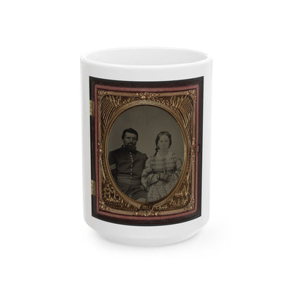 Unidentified Soldier In Union Sergeant's Uniform With Unidentified Woman (U.S. Civil War) White Coffee Mug
