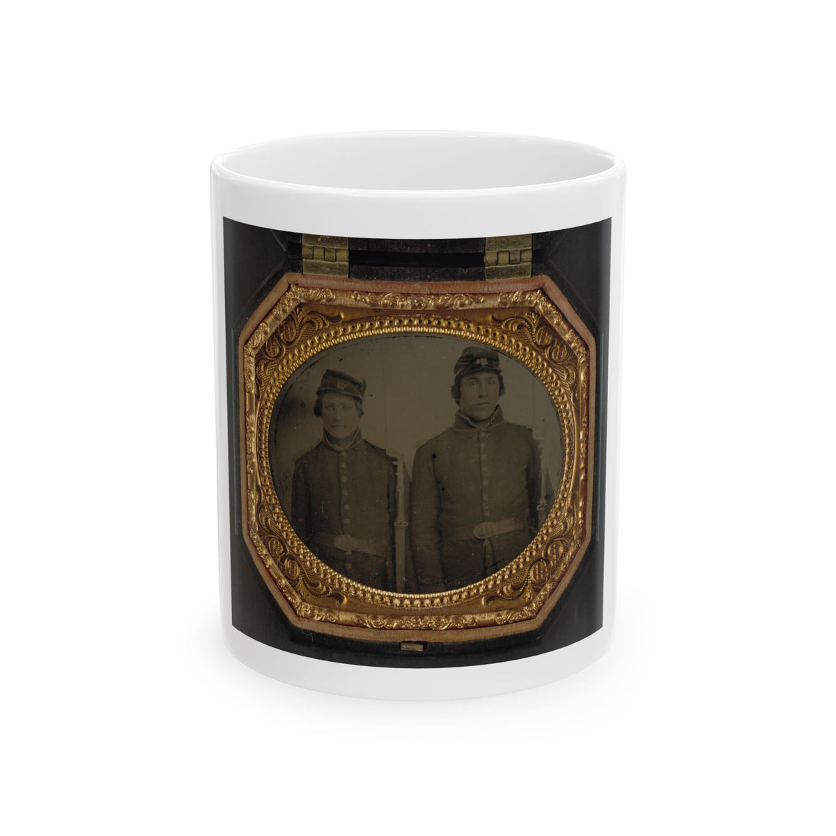 Two Unidentified Soldiers In Union Uniforms And Forage Caps With Bayoneted Muskets (U.S. Civil War) White Coffee Mug