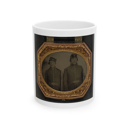 Two Unidentified Soldiers In Union Uniforms And Forage Caps With Bayoneted Muskets (U.S. Civil War) White Coffee Mug