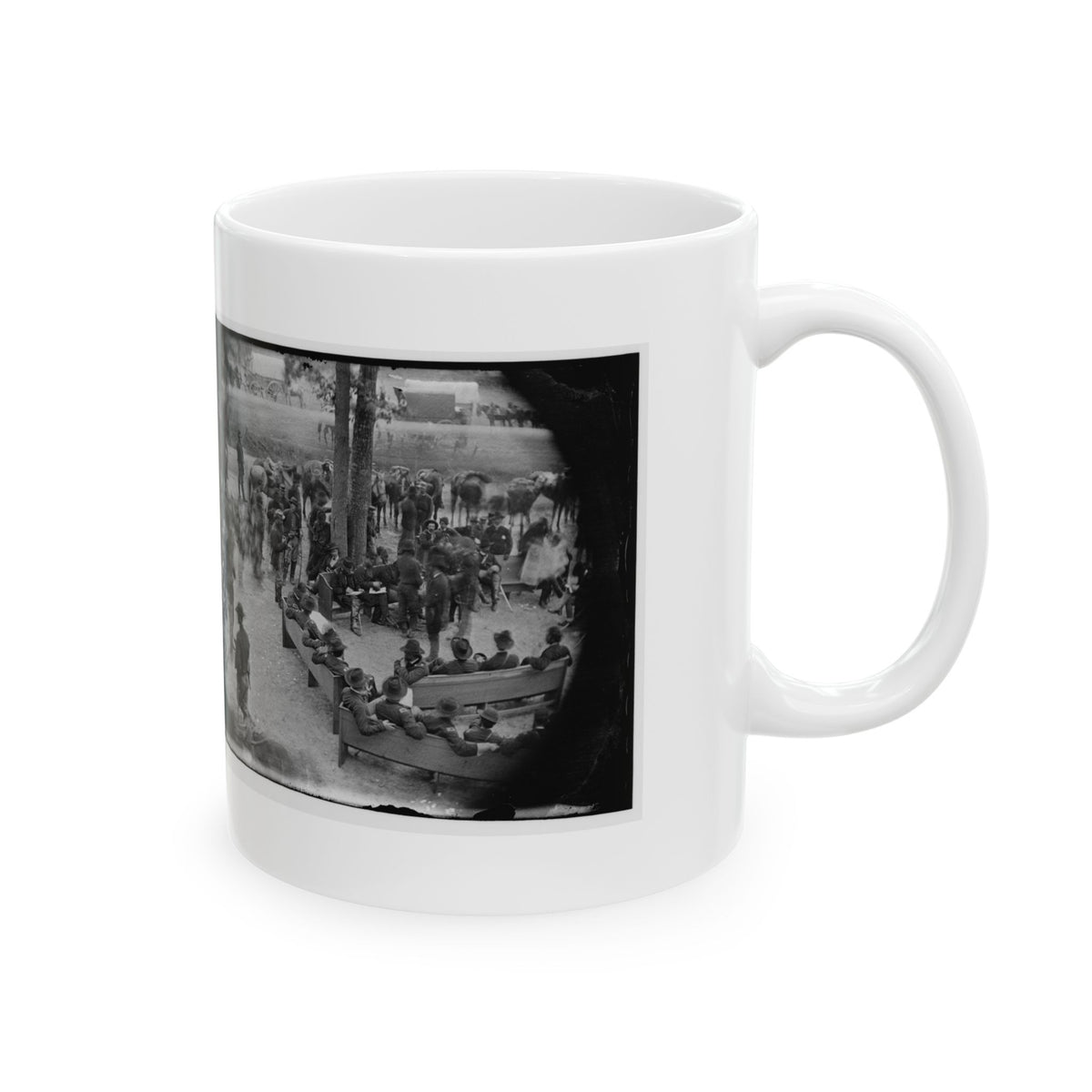 Massaponax Church, Va.  Council Of War   Gen. Ulysses S. Grant (Left End Of Bench Nearest Tree) Writing A Dispatch (U.S. Civil War) White Coffee Mug