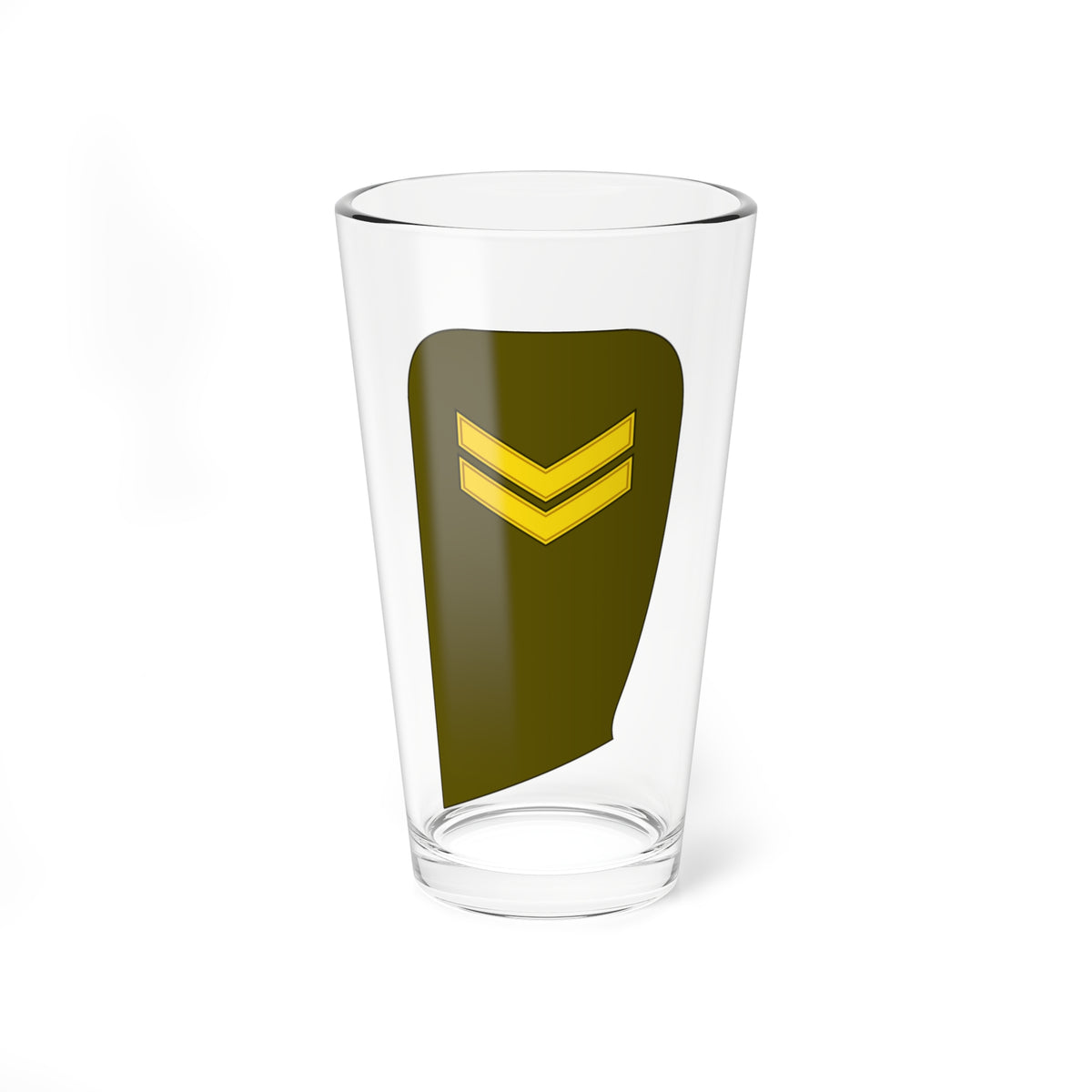 Flat vector olive epaulette shape with two stacked gold chevrons pointing down in its upper half.