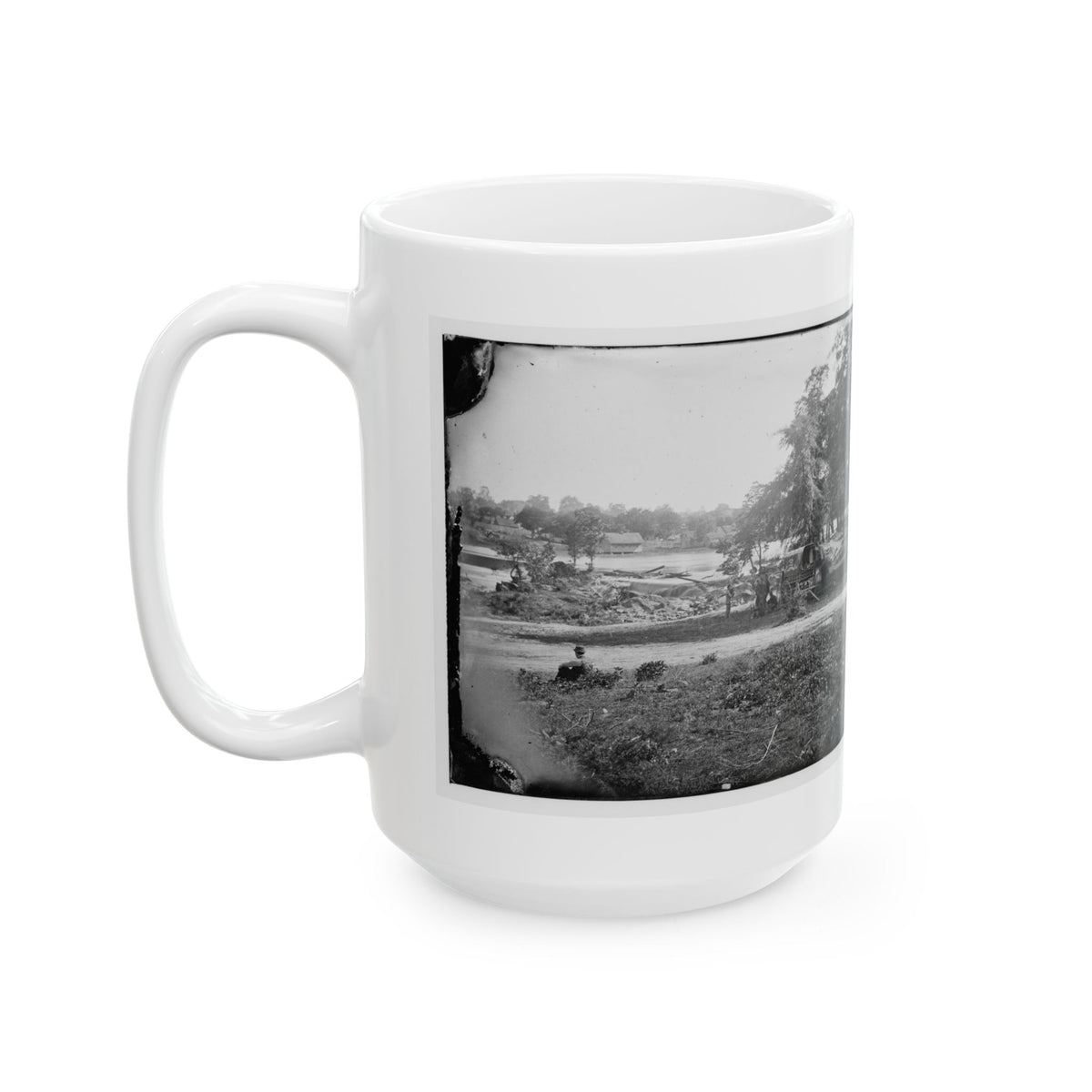 Petersburg, Virginia (Vicinity). View Of James River And Photographic Wagon Of Engineer Corps (U.S. Civil War) White Coffee Mug