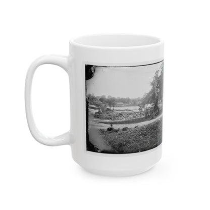 Petersburg, Virginia (Vicinity). View Of James River And Photographic Wagon Of Engineer Corps (U.S. Civil War) White Coffee Mug