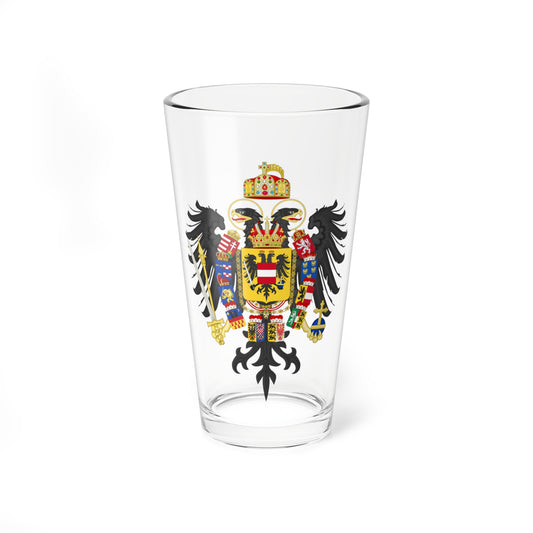 Black double-headed imperial eagle under a jewelled crown, holding a sword and orb, with a gold central shield.