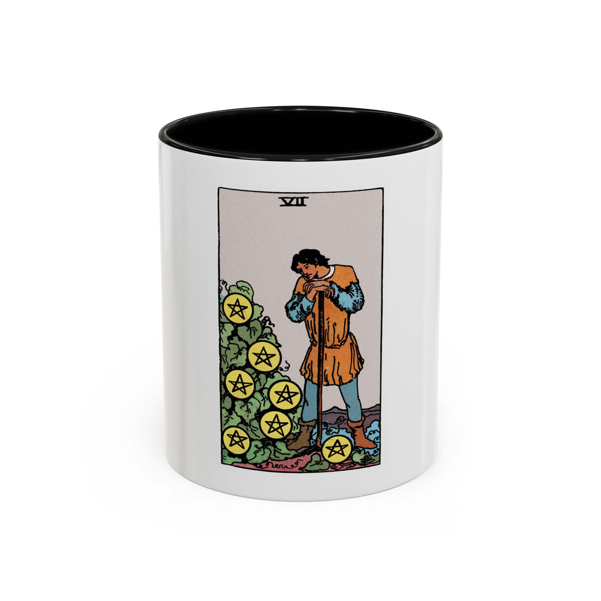 The 7 of Pentacles (Tarot Card) Accent Coffee Mug