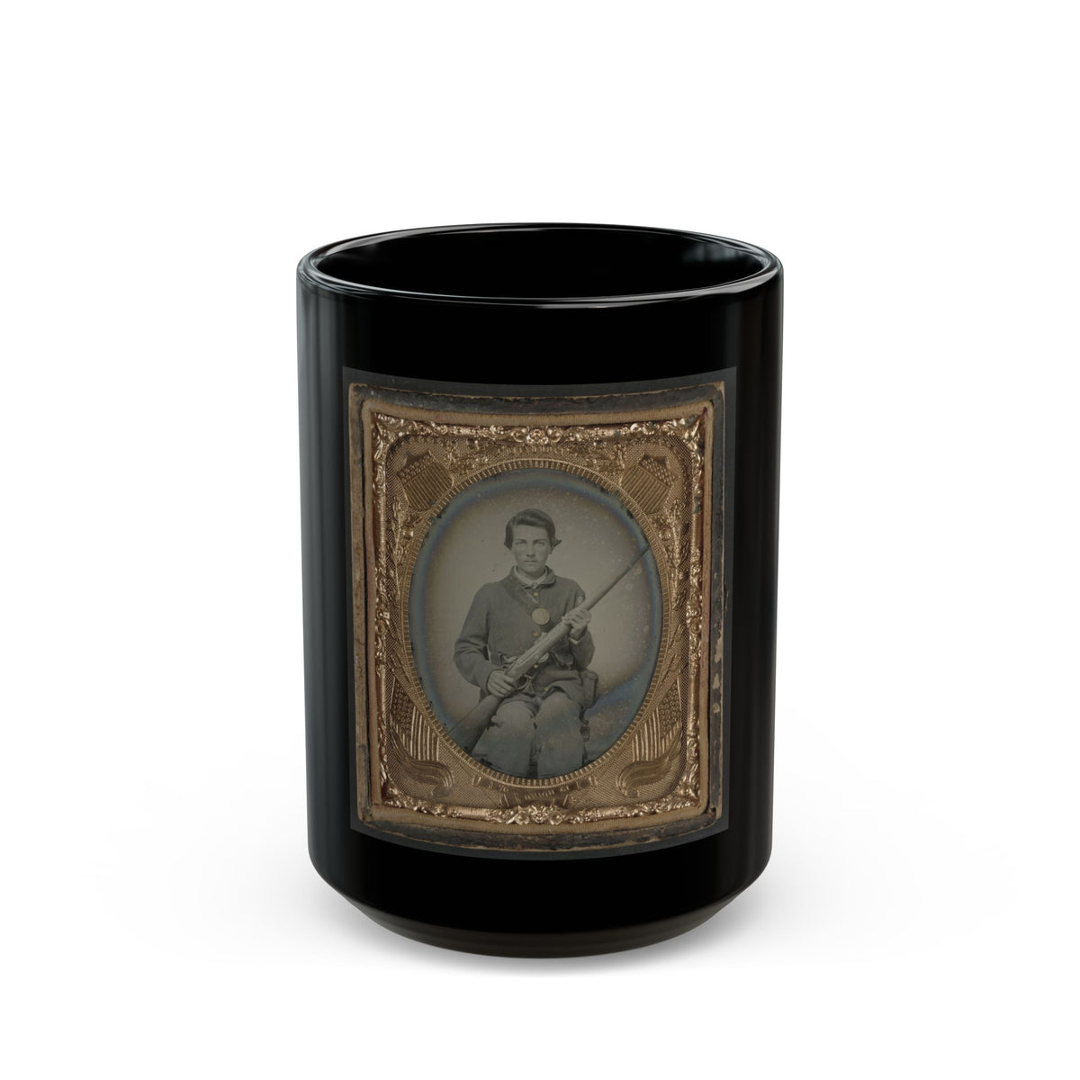 Private Samuel Wires Of Company K, 137th Indiana Infantry Regiment, With Musket (U.S. Civil War) Black Coffee Mug