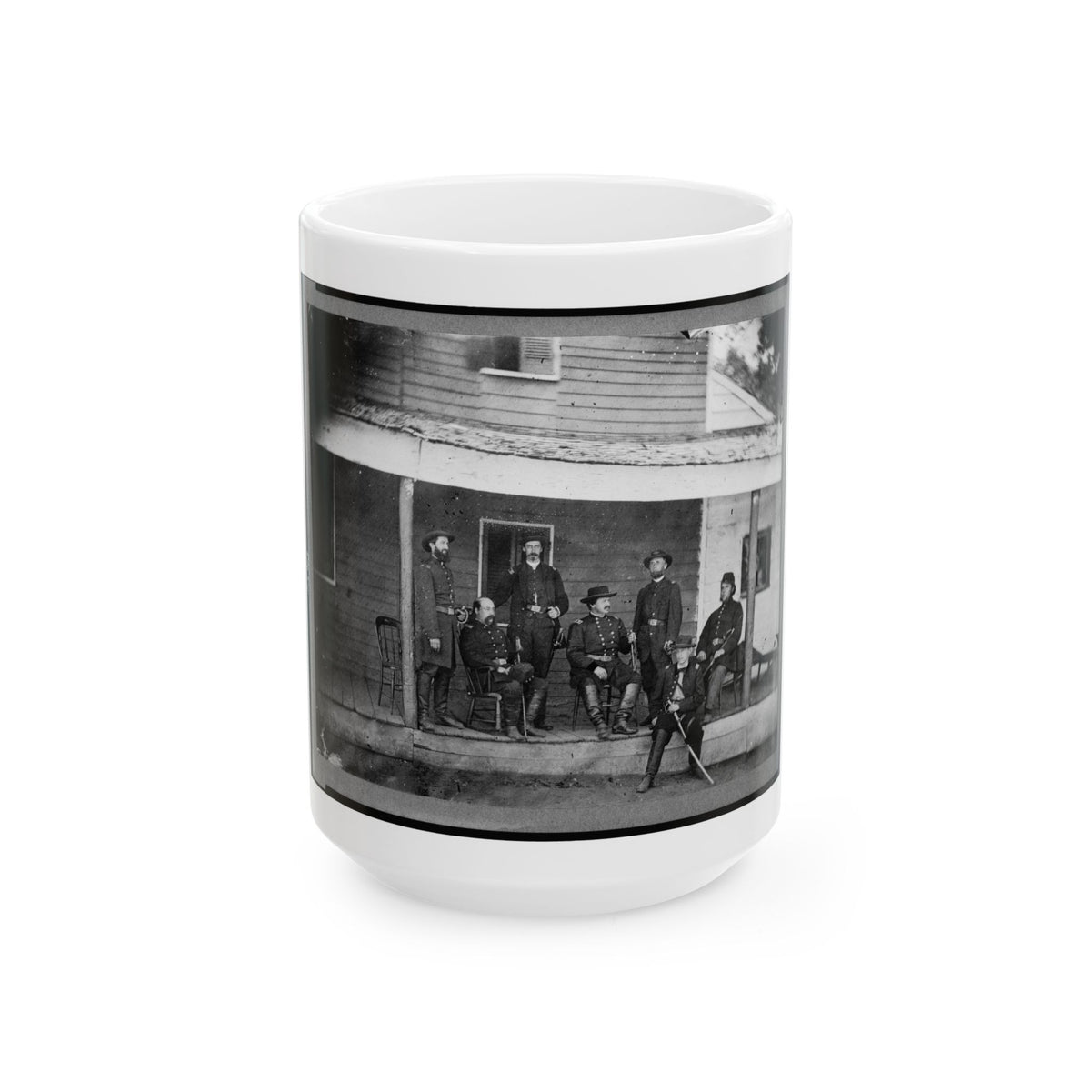 Gen. Alexander Mccook And Staff Posed On Porch Near Washington, D.C. (U.S. Civil War) White Coffee Mug
