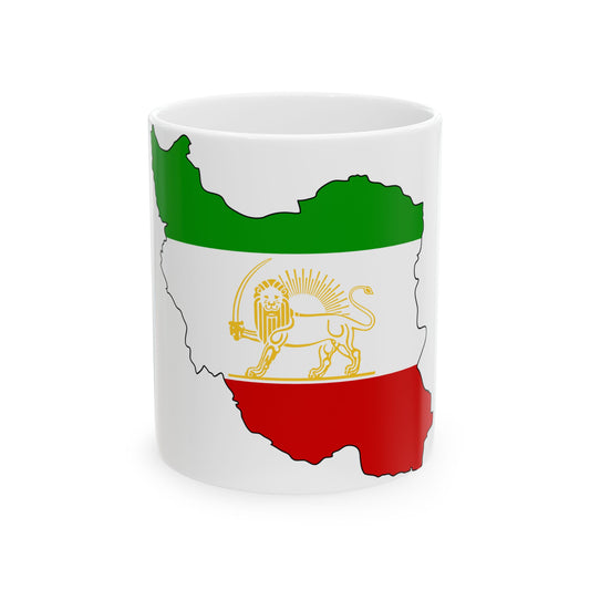Shir-o-Khorshid Flag of Iran in map (Iran) White Coffee Mug-11oz-Go Mug Yourself