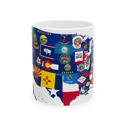 Flag-map of the US states and Washington D.C (United States) White Coffee Mug