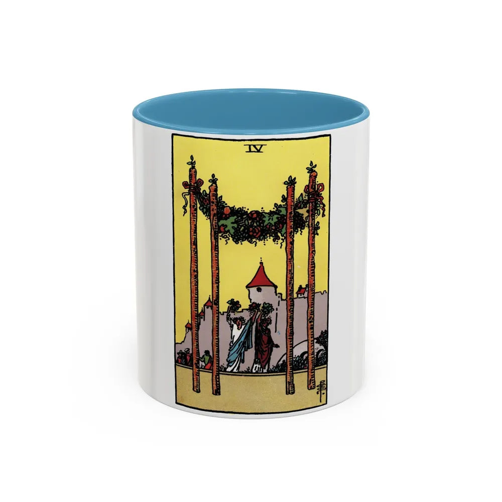 The 4 of Wands (Tarot Card) Accent Coffee Mug-11oz-Light Blue-Go Mug Yourself