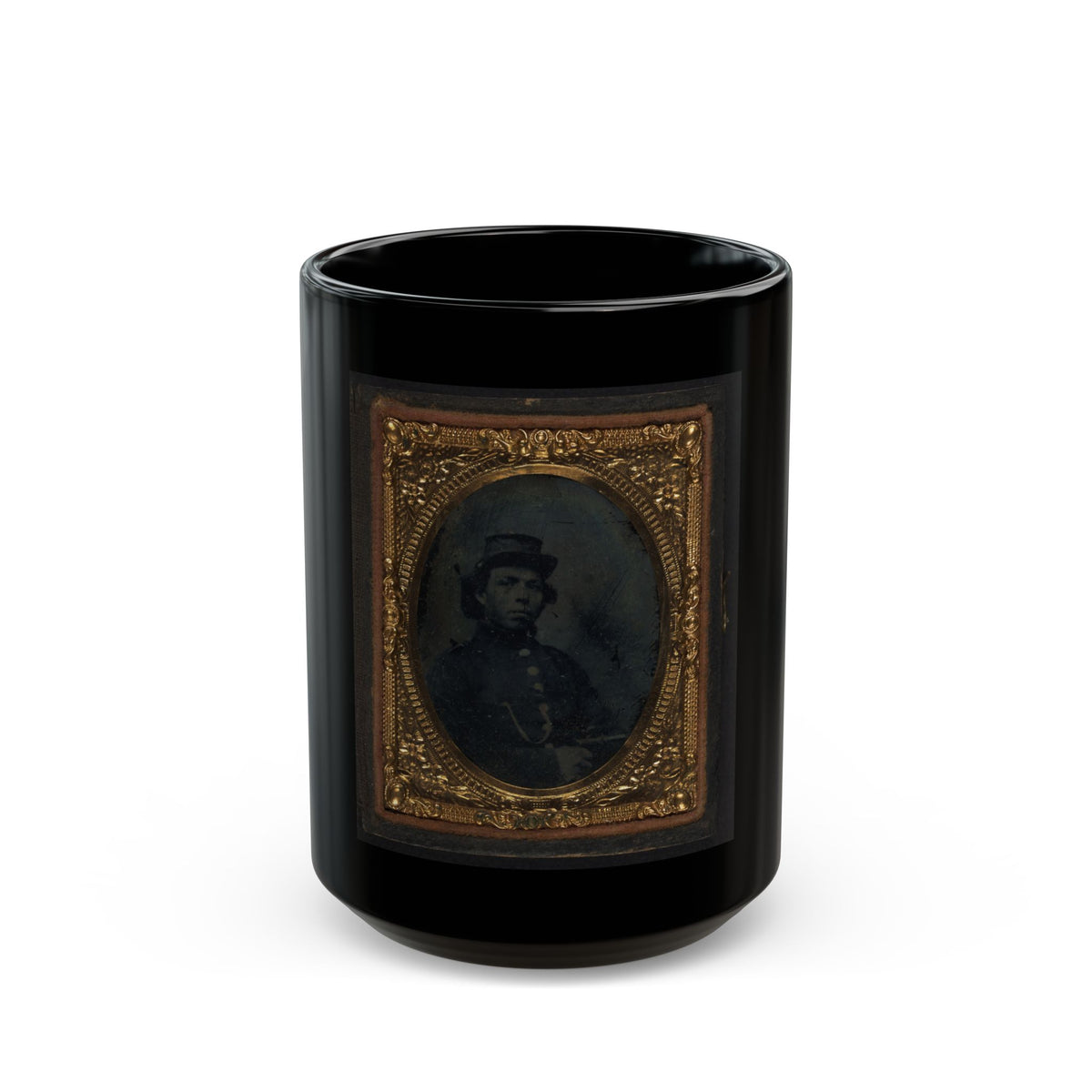 Black Soldier Seated With Pistol In Hand, Watch Chain In Pocket (U.S. Civil War) Black Coffee Mug