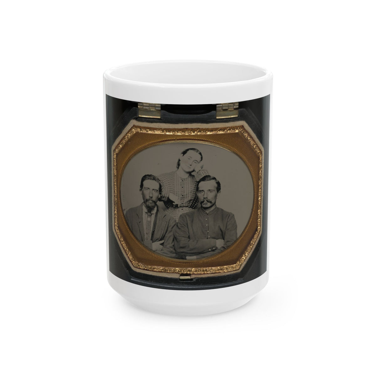Two Unidentified Soldiers In Union Uniforms With Unidentified Woman (U.S. Civil War) White Coffee Mug