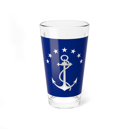 Navy blue flag bearing a white anchor wrapped in rope, framed by an arc of seven five-pointed stars.