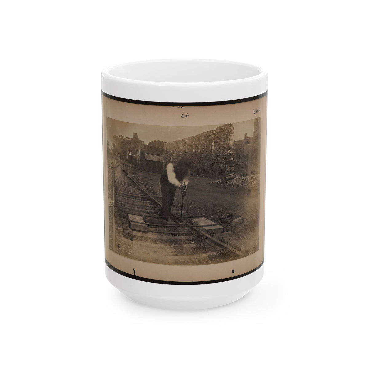 Railroad Construction Worker Straightening Track (U.S. Civil War) White Coffee Mug