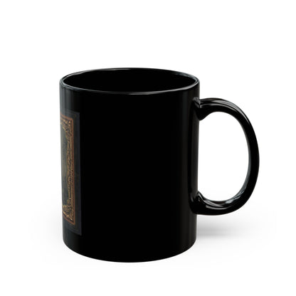 Unidentified Soldier In Union Sack Coat With Bayoneted Musket In Front Of Painted Backdrop Showing Military Camp (U.S. Civil War) Black Coffee Mug