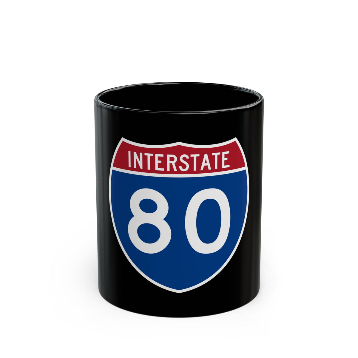 Navy and red US Interstate 80 route shield in flat vector style, with INTERSTATE in white across the red top band.