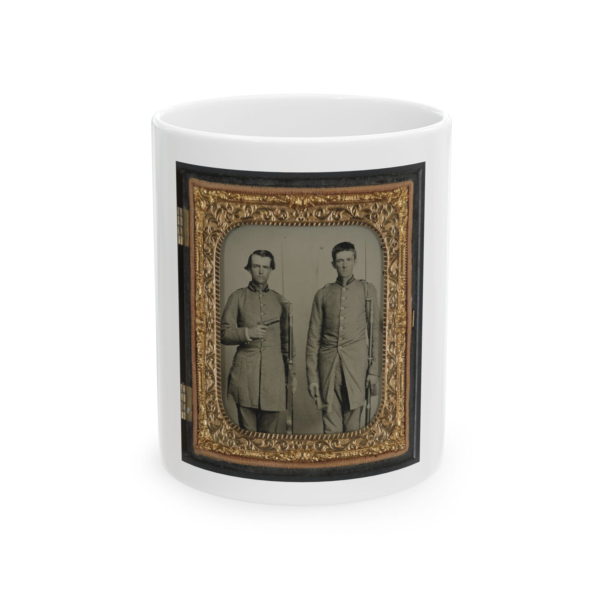 Two Unidentified Soldiers From Tennessee In Confederate Uniforms With Rifles And Pepperbox Pistol (U.S. Civil War) White Coffee Mug