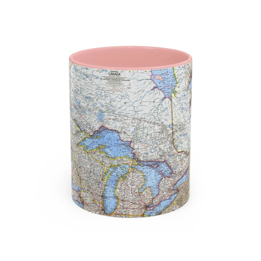 Canada - Central (1963) (Map) Accent Coffee Mug-11oz-Pink-Go Mug Yourself