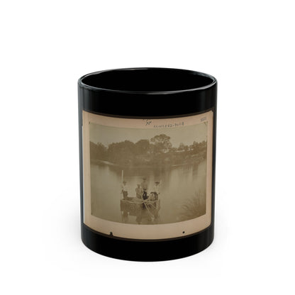 Military Construction In Northern Virginia  Five Men In Three Blanket Boats Strapped Together On The Potomac River (U.S. Civil War) Black Coffee Mug