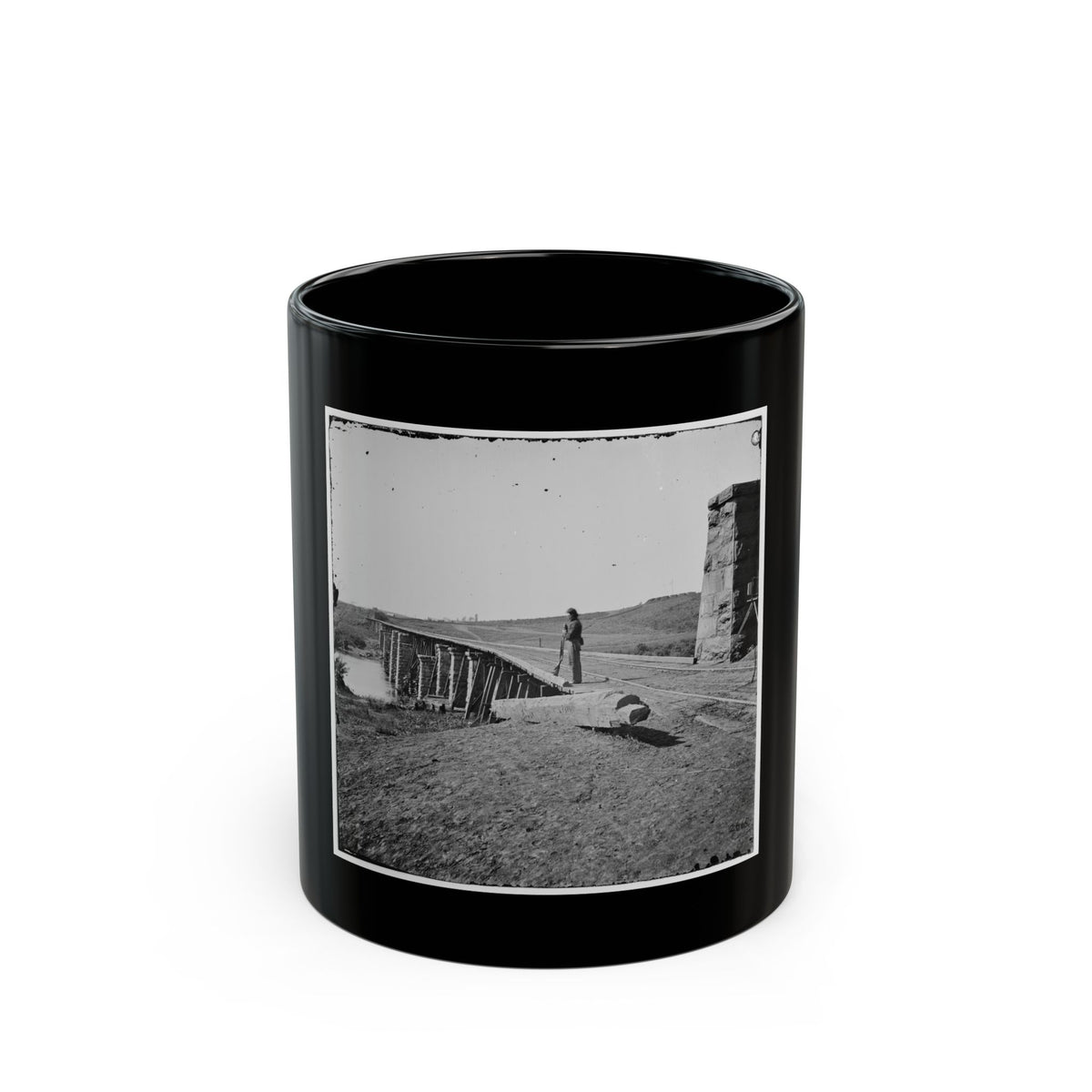 Knoxville, Tenn., Vicinity. Bridge At Strawberry Plains, 20 Miles Northeast Of Knoxville; Camera On Tripod At Right (U.S. Civil War) Black Coffee Mug