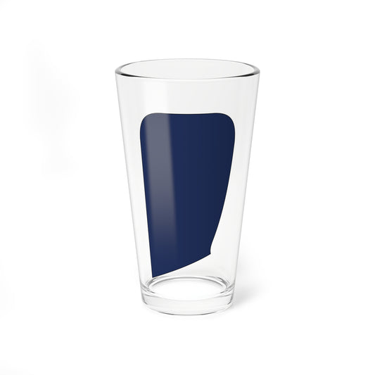 Solid navy shape with a rounded top, straight left edge and curved right edge tapering to an angled bottom point.