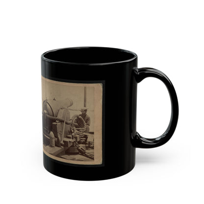 Rear View Of A Cannon With A Soldier Sitting Adjacent To It Facing Forward (U.S. Civil War) Black Coffee Mug