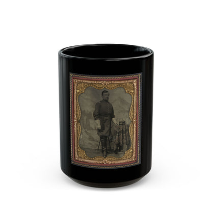 Unidentified Soldier In Union Captain's Uniform With U.S. Medical Service Hat In Front Of Painted Backdrop Showing Landscape (U.S. Civil War) Black Coffee Mug
