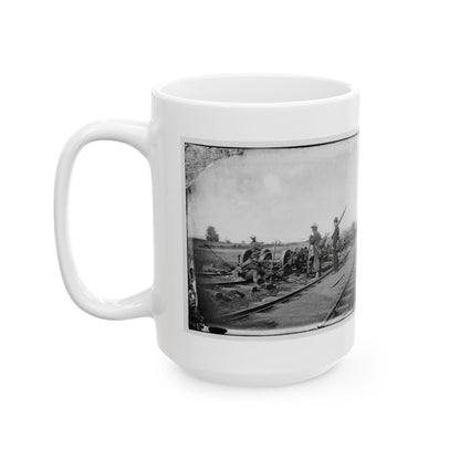 Manassas Junction, Va. Soldiers Beside Damaged Rolling Stock Of The Orange & Alexandria Railroad (U.S. Civil War) White Coffee Mug