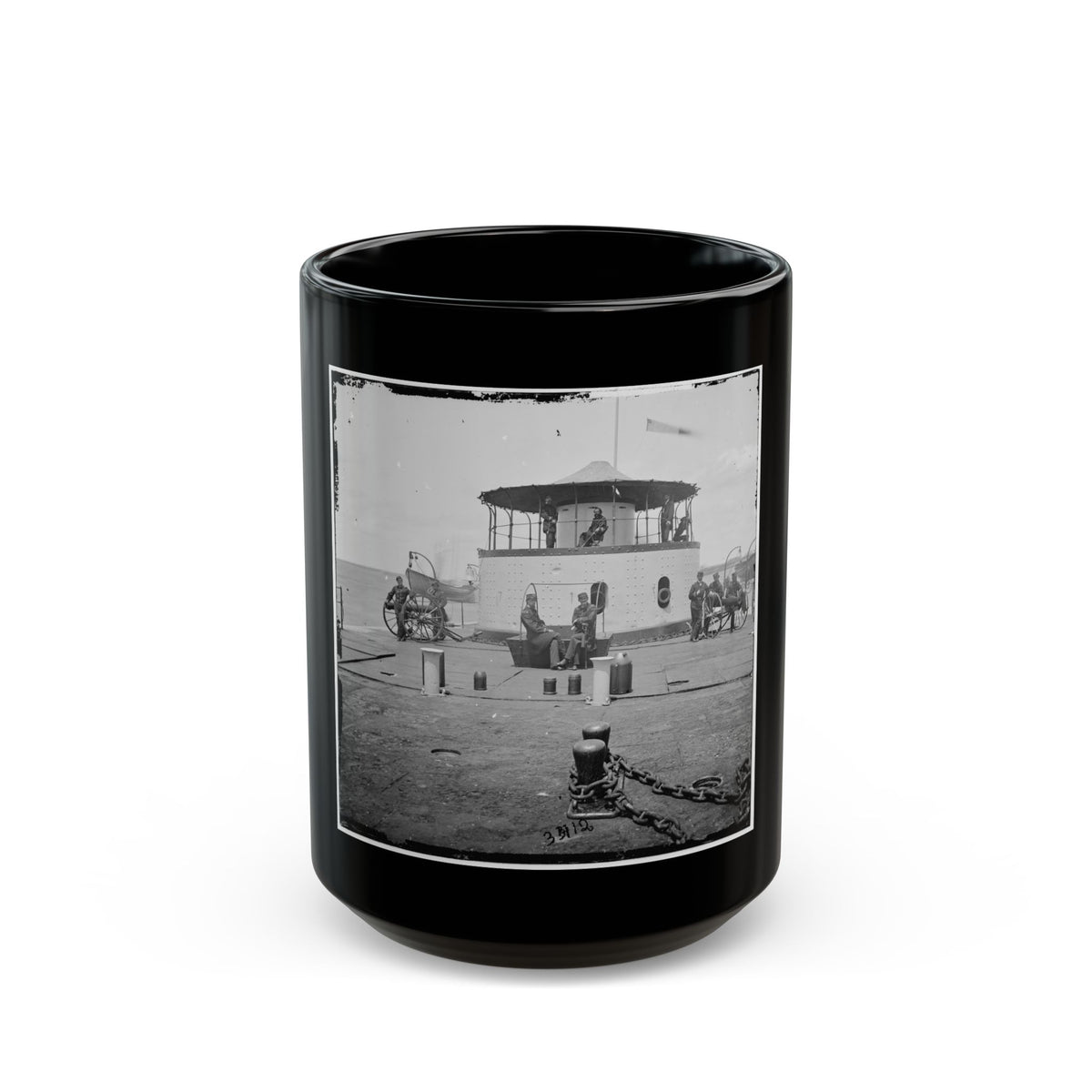 Charleston Harbor, S.C. Deck And Officers Of U.S.S. Monitor Catskill; Lt. Comdr. Edward Barrett Seated On The Turret (U.S. Civil War) Black Coffee Mug