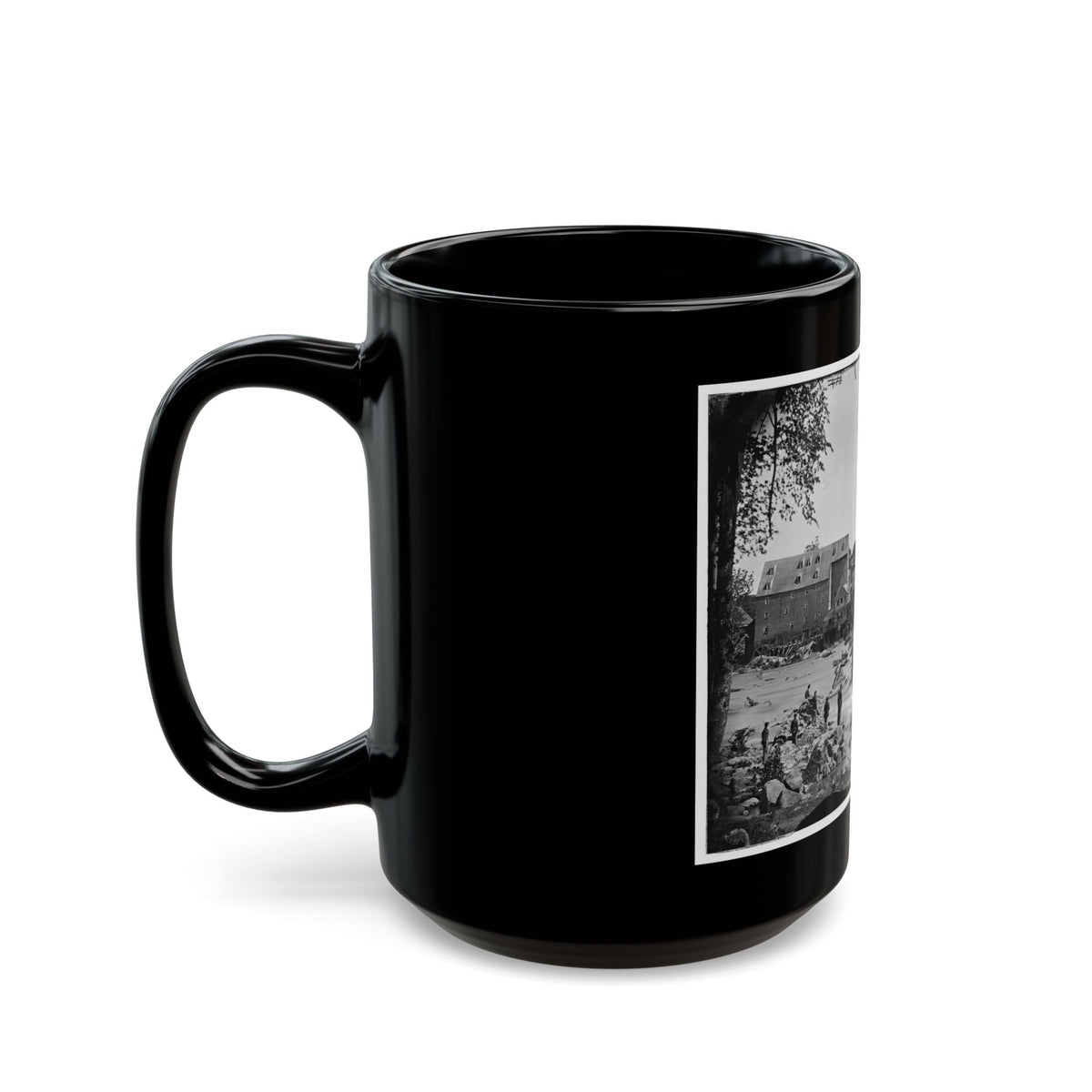 Petersburg, Va., Vicinity. Johnson's Mill On The Appomattox Near Campbell's Bridge; Soldiers Standing On Rocks In The Stream (U.S. Civil War) Black Coffee Mug