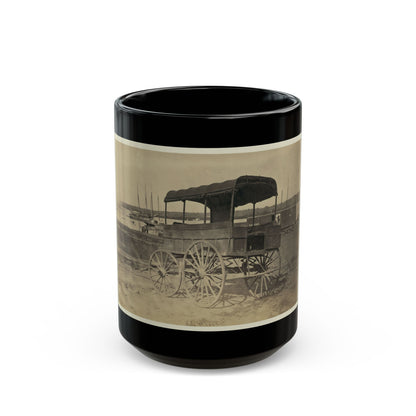 Covered Wagon With Side Curtains Rolled Up At A Military Facility (U.S. Civil War) Black Coffee Mug